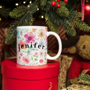 Flora Blume Wasserfarbene Vector Weißer Kaffee Tas Tasse