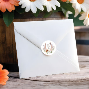 Flora-boho-Western Horseshoe Monogramm Runder Aufkleber