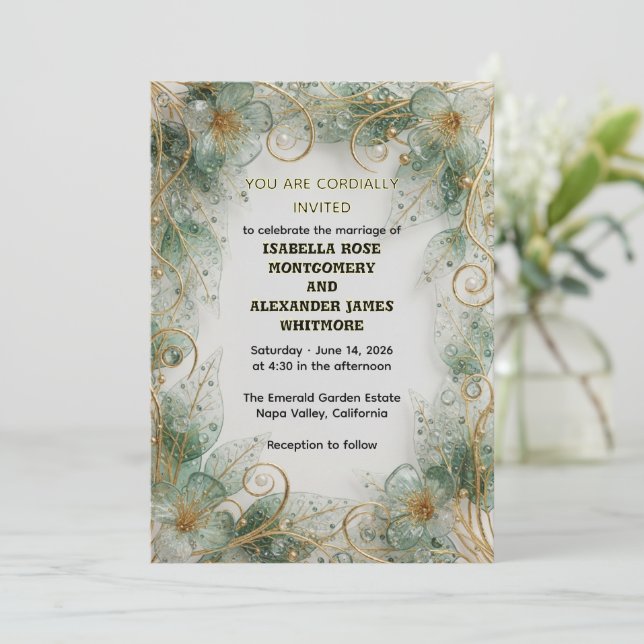Flora Botanical Elegant Garden Wedding Invitation Einladung (Stehend Vorderseite)