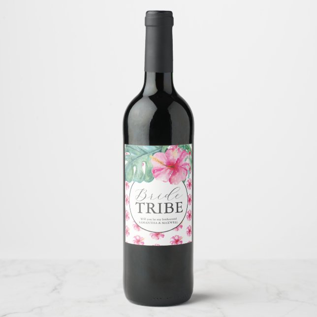Flora-Bridesmaid-Label für Wasserfarben Weinetikett (Vorderseite)