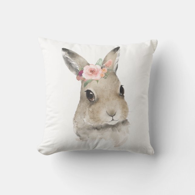 Flora Bunny Rabbit Woodland Tier Kissen (Vorderseite)