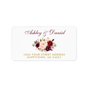Flora-Burgund-Gold-Hochzeitadresse B Adressaufkleber