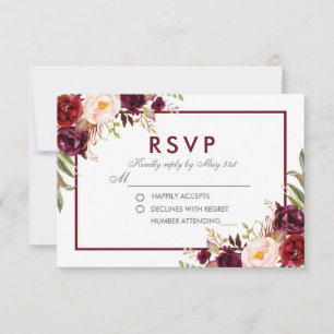 Flora-Burgunder-Hochzeit RSVP Karte