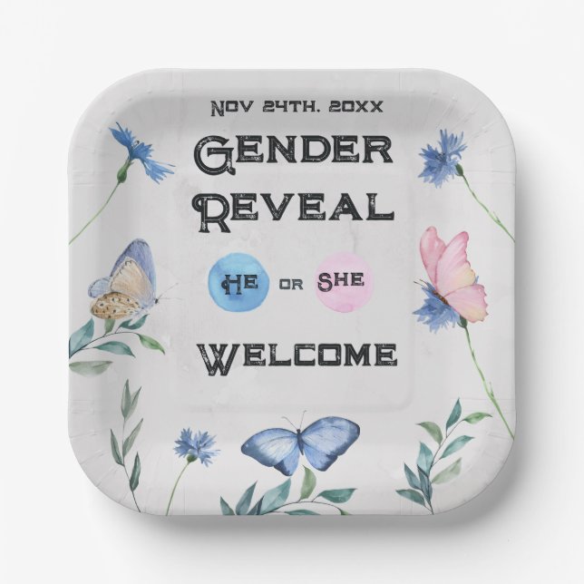 Flora-Butterfly-Verschlusskarte für Wasserfarben Pappteller (Vorderseite)