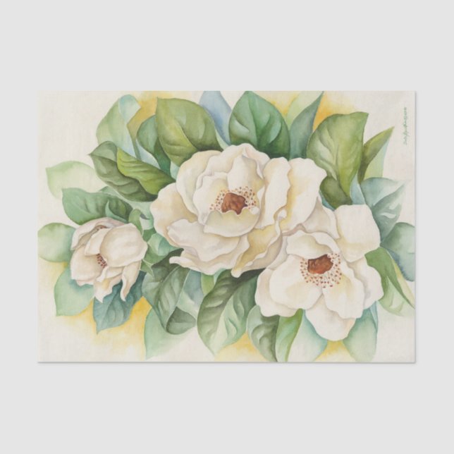 Flora Decoupage Magnolia Weißes Wasser Farbe Seidenpapier (Vorderseite)