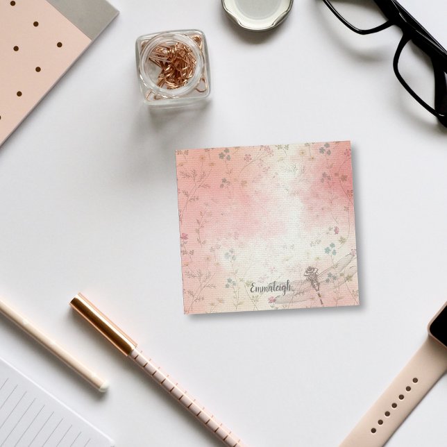 Flora-Drachenfliege | Rosa grün Post-it Klebezettel (Von Creator hochgeladen)