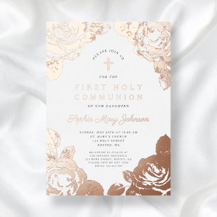Flora Elegante First Communion Rose Gold Folieneinladung