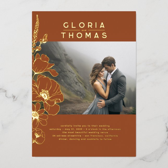 Flora Elegante Moderne Kunst, Dichtung und Musik F Folieneinladung (Vorderseite)