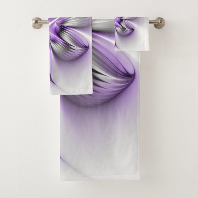 Flora Elegante Modernes Abstraktes Violett Fraktal Badhandtuch Set (Insitu)