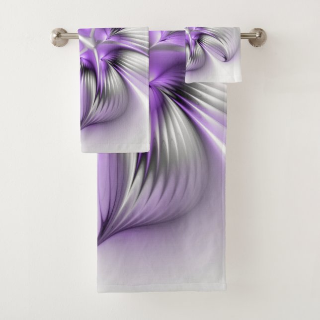Flora Elegante Modernes Abstraktes Violett Fraktal Badhandtuch Set (Insitu)