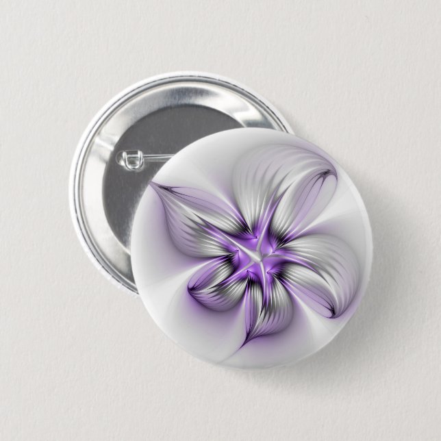 Flora Elegante Modernes Abstraktes Violett Fraktal Button (Vorne & Hinten)