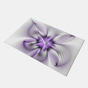 Flora Elegante Modernes Abstraktes Violett Fraktal Fußmatte