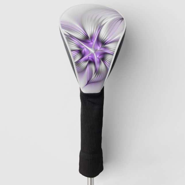 Flora Elegante Modernes Abstraktes Violett Fraktal Golf Headcover (Vorderseite)