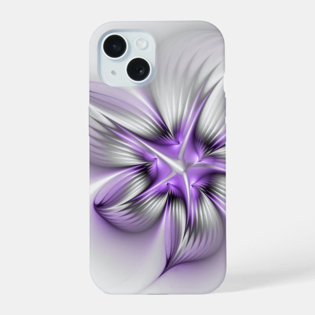 Flora Elegante Modernes Abstraktes Violett Fraktal iPhone 15 Hülle (Rückseite)