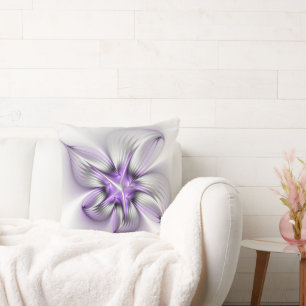 Flora Elegante Modernes Abstraktes Violett Fraktal Kissen