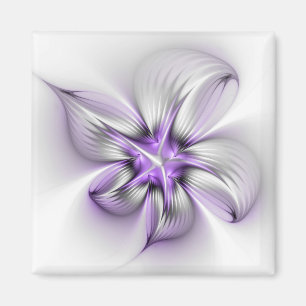 Flora Elegante Modernes Abstraktes Violett Fraktal Magnet