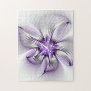 Flora Elegante Modernes Abstraktes Violett Fraktal Puzzle