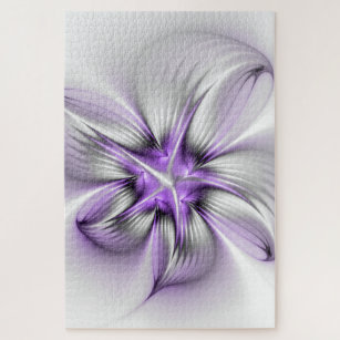 Flora Elegante Modernes Abstraktes Violett Fraktal Puzzle