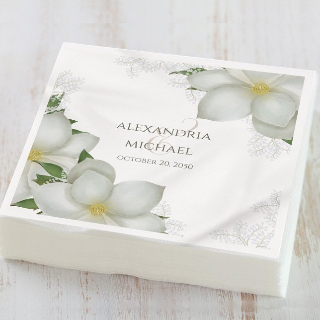 Flora Elegante Watercolor Blume Magnolia Serviette (Von Creator hochgeladen)