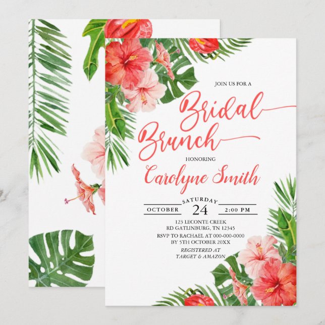 Flora-Fauna Tropischer Bridal Brunch Einladung (Vorne/Hinten)