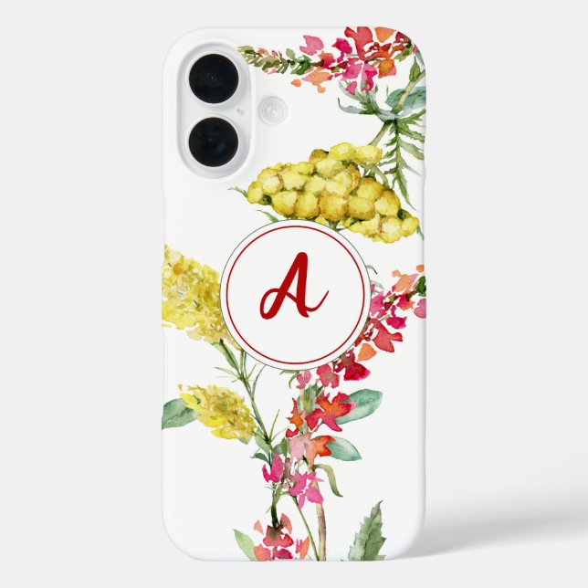 Flora-gelbe Wildblume Monogramm Case-Mate iPhone Hülle (Rückseite)
