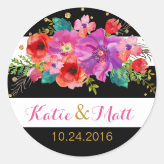 Flora-Glitzer-Etikette Wasserfarbe Runder Aufkleber