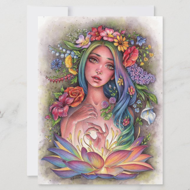 Flora Goddess Fairy Fantasy Blume Woman Art Card (Vorderseite)