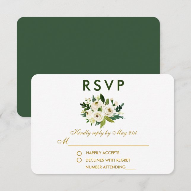 Flora-grüne Hochzeit RSVP GBG Karte (Vorne/Hinten)