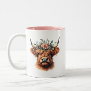 Flora-Highland-Kuh mit Blume Zweifarbige Tasse