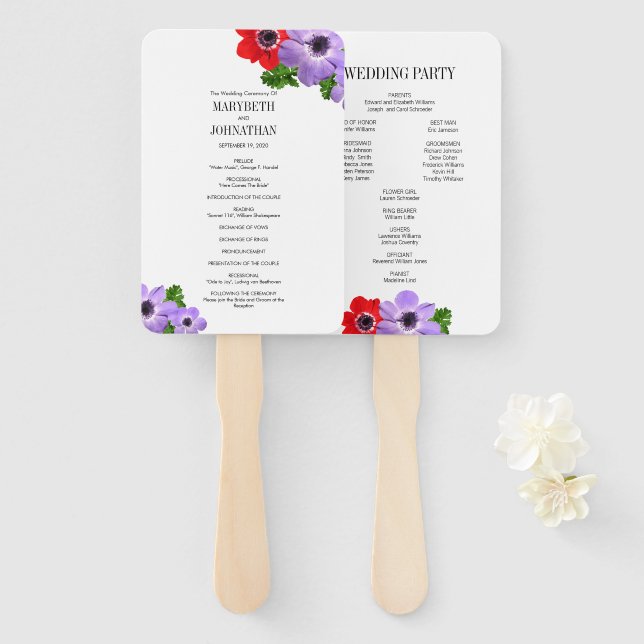 Flora-Hochzeitsprogramm für Wasserfarben Fächer (Vorne und Hinten)