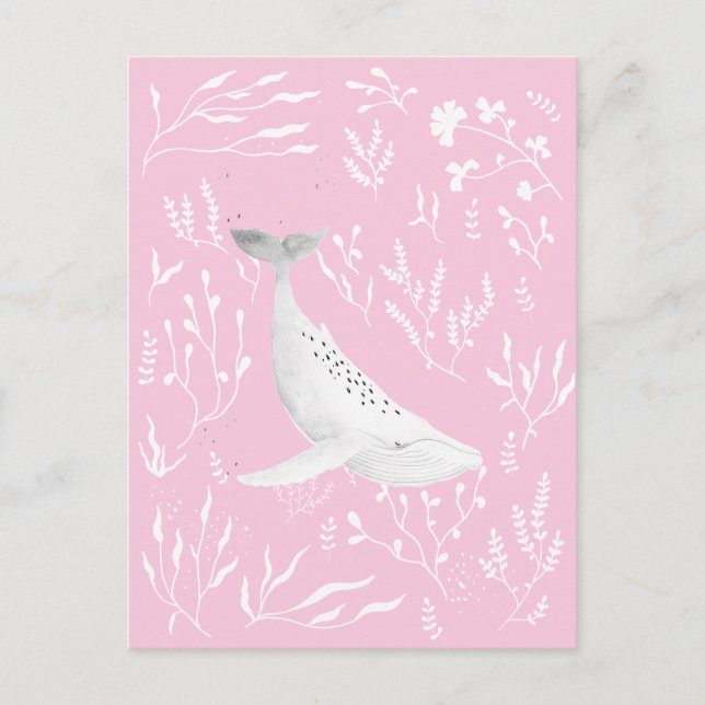 Flora-Humpback Whale Pink Postkarte (Vorderseite)