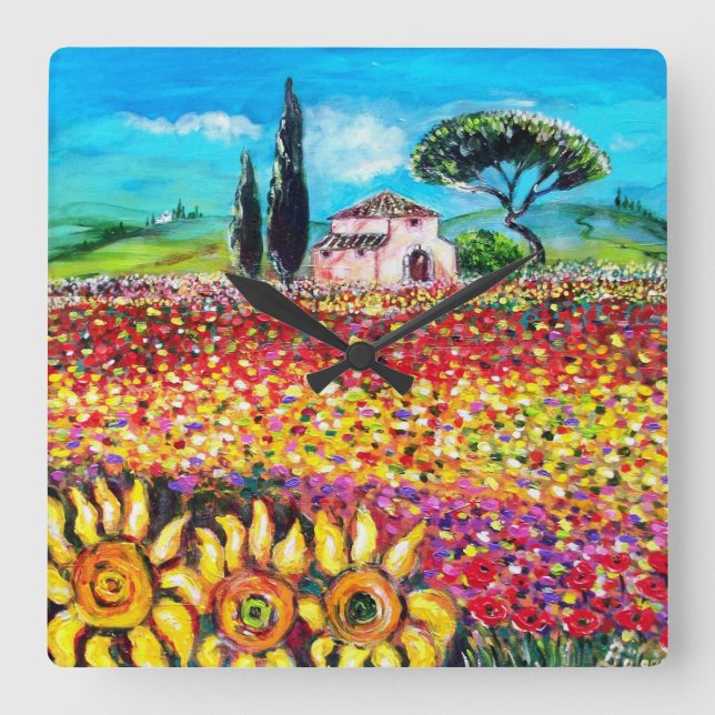 FLORA IN DER TUSKANIE/ Felder, Pflaumen und Sonnen Quadratische Wanduhr (Vorderseite)
