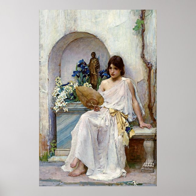 Flora in weißem Gewand von John William Waterhouse Poster (Vorne)