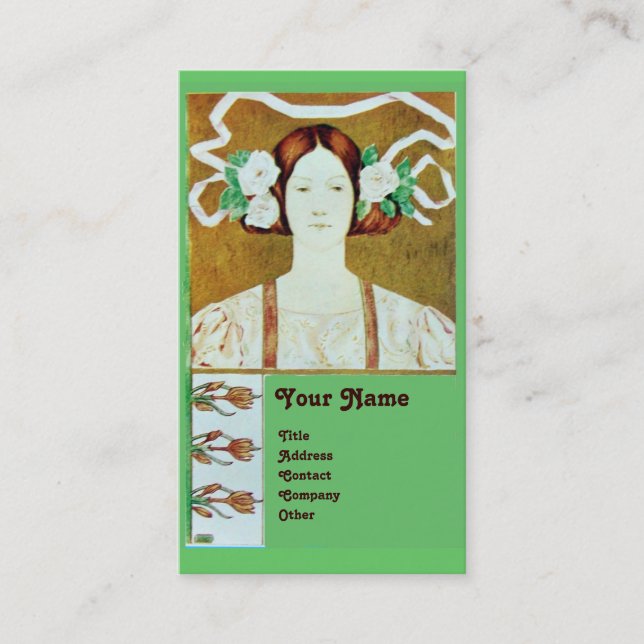 FLORA/LADY MIT WEISSEN ROSEN MONOGRAM VISITENKARTE (Vorderseite)