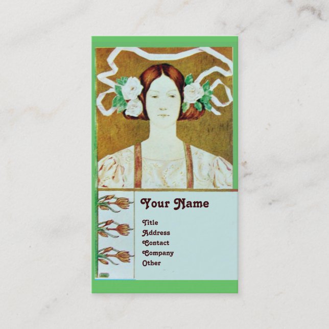 FLORA/LADY MIT WEISSEN ROSEN MONOGRAM VISITENKARTE (Vorderseite)