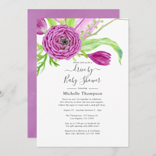 Flora-Laufwerk Wasserfarben mit Brautwasser- oder  Einladung (Vorne/Hinten)