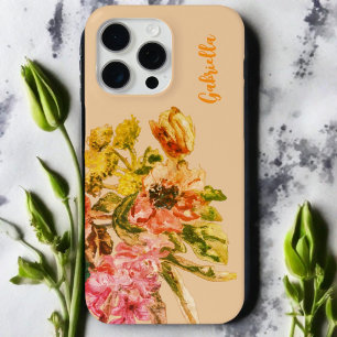 Flora-monogramm boho blütenrosa pinkfarbenes Pfirs Case-Mate iPhone Hülle