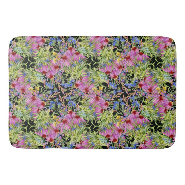 Flora-Muster Gelb-Grün-Rosa Badematte (Vorderseite)