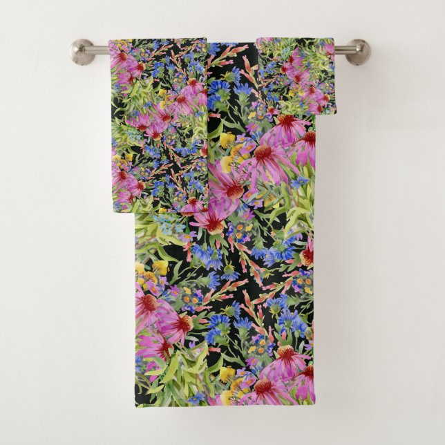 Flora-Muster Gelb-Grün-Rosa Badhandtuch Set (Insitu)