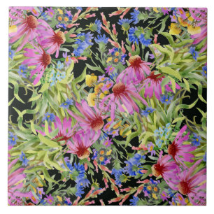 Flora-Muster Gelb-Grün-Rosa Fliese