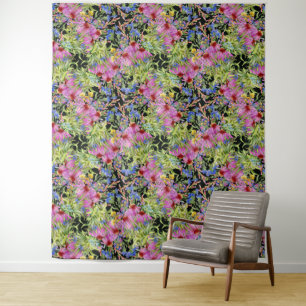 Flora-Muster Gelb-Grün-Rosa Wandteppich