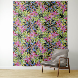 Flora-Muster Gelb-Grün-Rosa Wandteppich