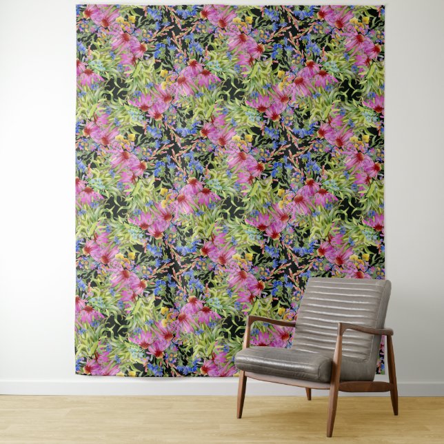 Flora-Muster Gelb-Grün-Rosa Wandteppich (Beispiel)