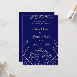 Flora Navy Blue Wedding Einladung