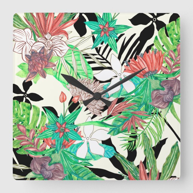 Flora-Paradies II Quadratische Wanduhr (Vorderseite)