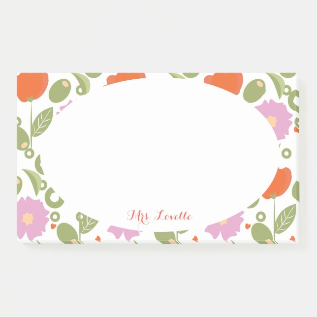 Flora Poppies and Olive Teacher Aqua Individuelle  Post-it Klebezettel (Vorderseite)