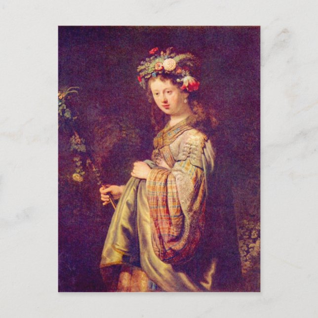 Flora (Porträt von Saskia als Flora) von Rembrandt Postkarte (Vorderseite)