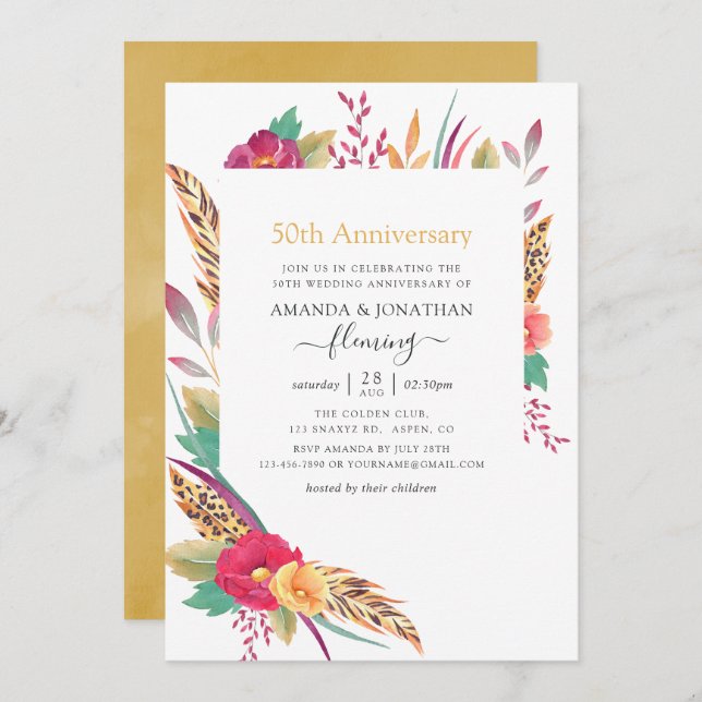 Flora-Safari 50. Hochzeitstag Einladung (Vorne/Hinten)