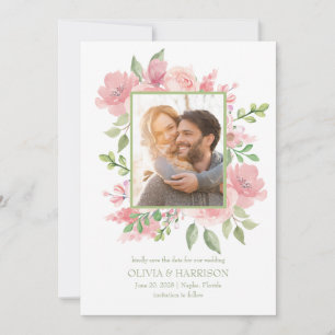 Flora-Save the Date Wasserfarbenkarte mit Foto Einladung