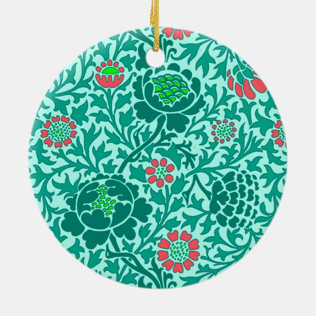 Flora, Türkis, Aqua und Coral Keramik Ornament (Hinten)